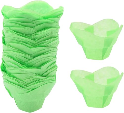 Cabilock 100 mini tazas de papel para hornear con forma de loto a prueba de grasa para cupcakes forros para bolas de pastel, magdalenas, cupcakes
