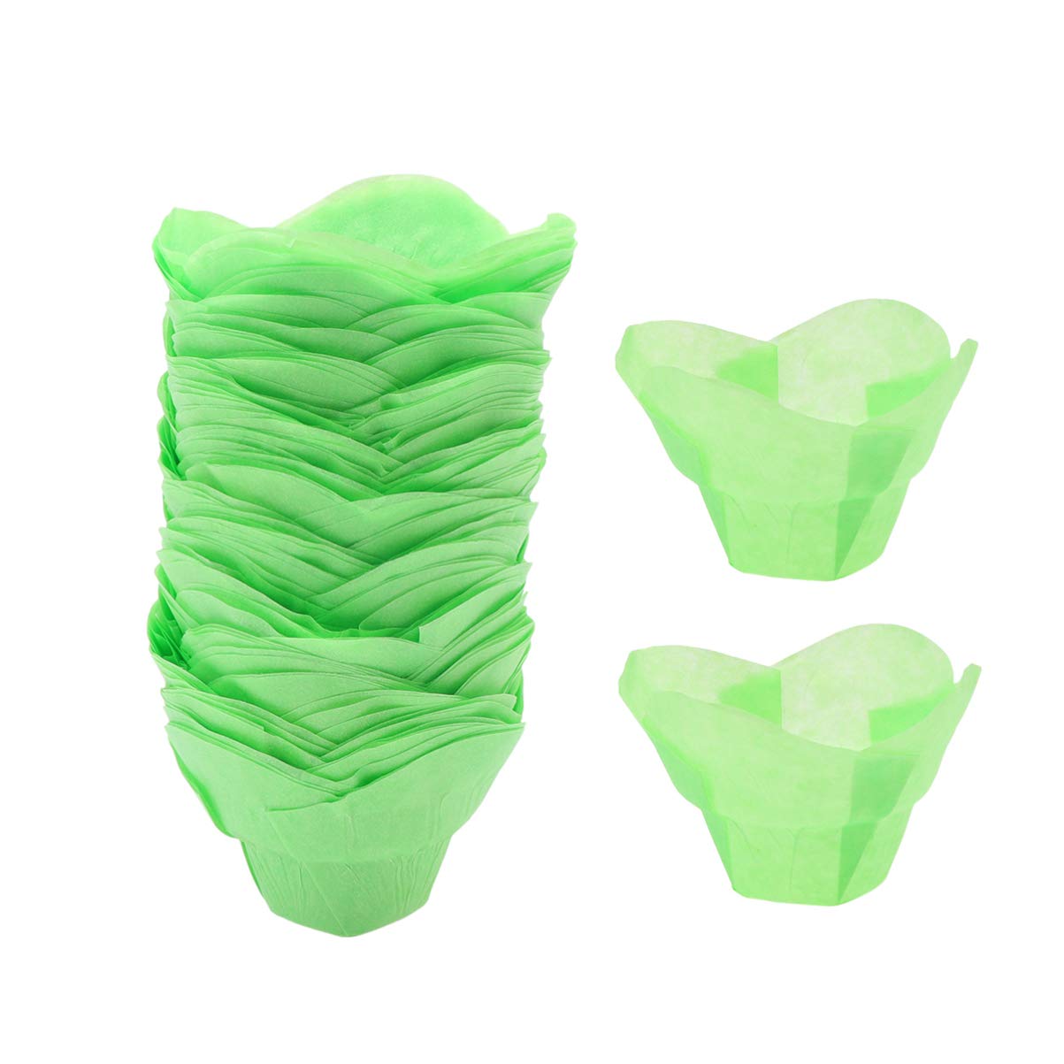 Cabilock 100pcs Lotus Shape Cupcake Wrappers Green Muffin Liners for Moist Baking for Parties Weddings Showers and Desserts
