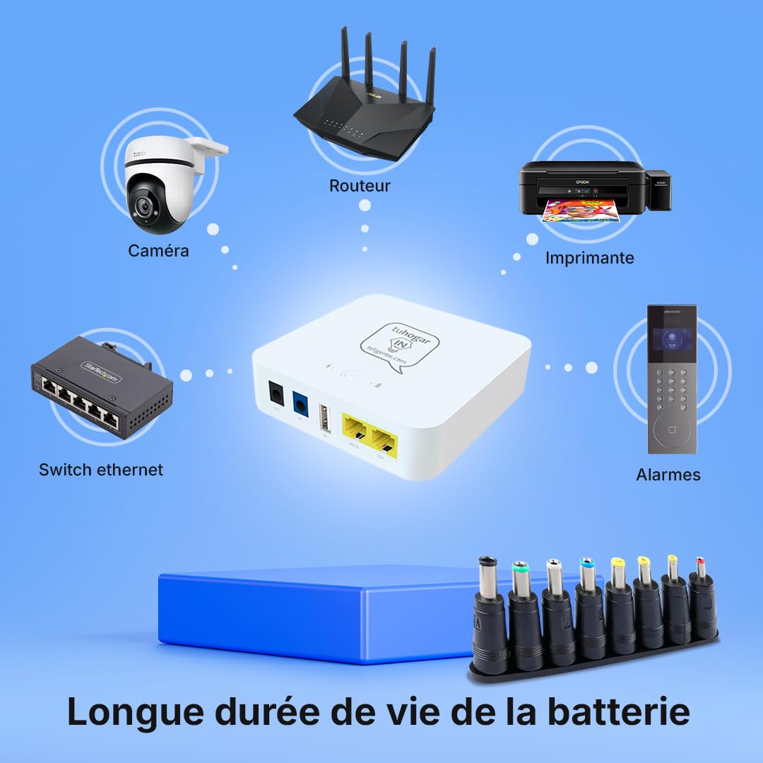 Mini-onduleur ou Mini SAI AC-DC | Batterie Interne Haute capacité | Sorties 5V + 9V + 12V et PoE | Protection Contre Les coupures de Courant et Les surcharges | Routeurs et appareils, 8800 mAh