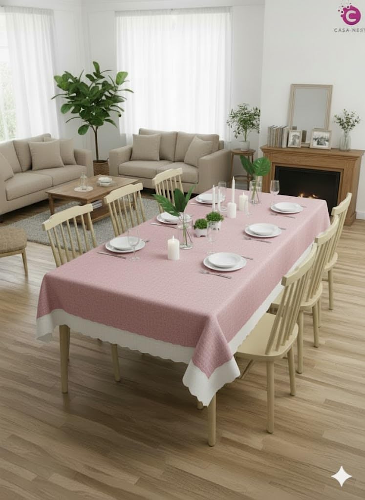 CASA-NEST Rectangular Anti-Slip PVC Solid Plain White Lace (54x78 inch) 6 Seater Centre Table Cover with Exclusive Backing Material-Pink -printed0002-image-30