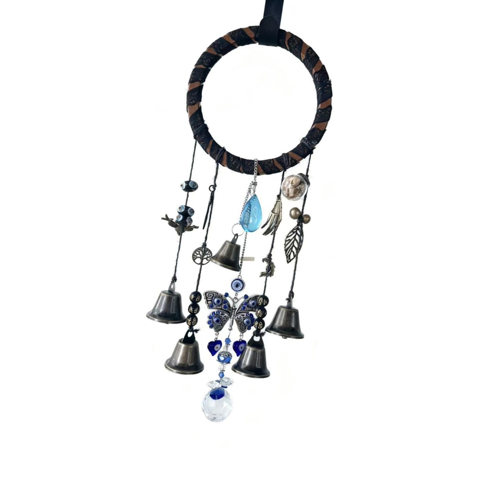 Blessing Crystal Wind Decoration with Wooden Hoop for Garden and Home Decoration Creating Peaceful Sound and Calm Mood Blessing Crystal Wind