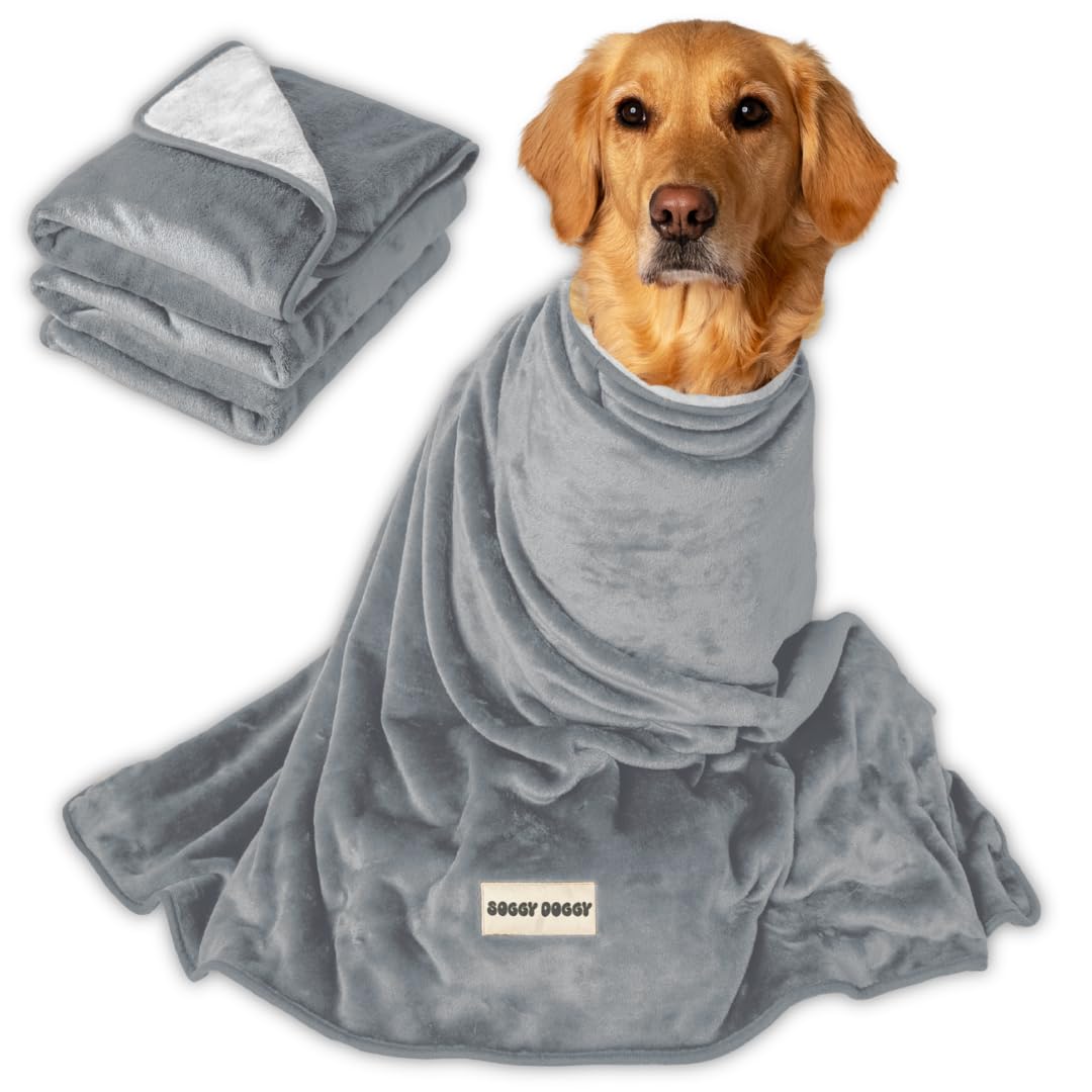 SOGGYDOGGY® UK: Luxury Large Dog Blanket for Sofa & Bed, Double Layered Twice as Thick as Most, Super Soft Pet Throw, Dog Blankets Washable, Plush Dog Fleece Cover for Sofa, Car & Bed 130x90cm (Grey)