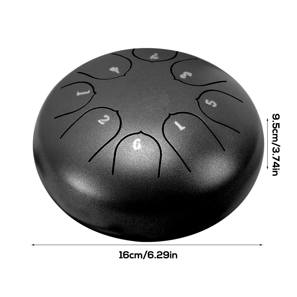 NAVESO Tambor de Lengüeta de Acero, Rain drum para jardín exterior, Handpan Drum, Tambores de Hendidura de 6 Pulgadas y 8 Tonos, con Bastones y Bolsa de Viaje para Yoga,Meditación,Alivia el Estrés