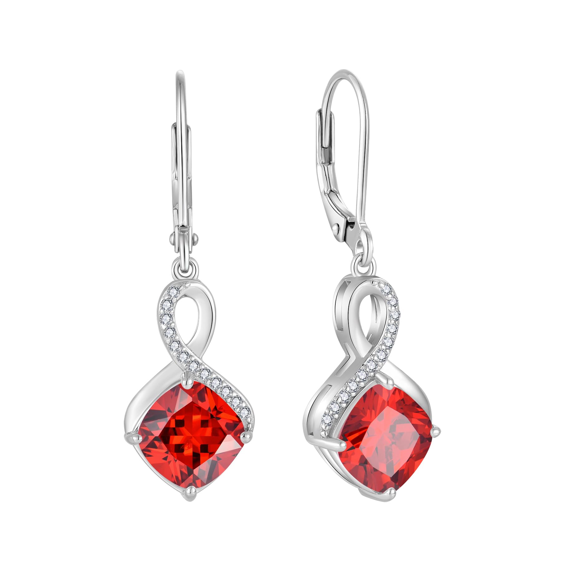 FJ Quadrat Prinzessschliff Hängend Ohrringe Damen 925 Sterling Silber Unendlichkeit Ohrringe Geburtsstein Schmuck Geschenke für Frauen