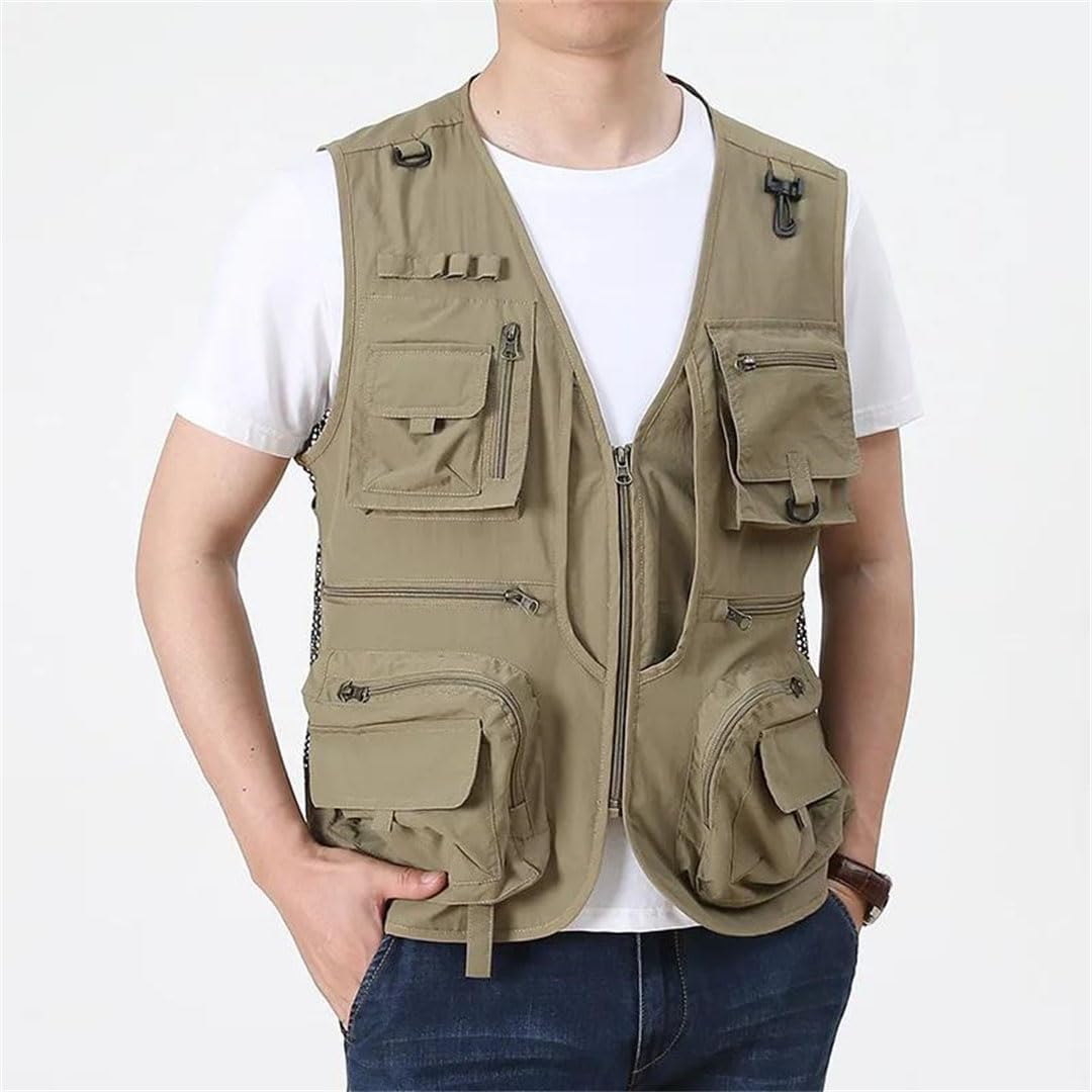Men Fishing Vest Mesh Thin Breathable Multi Pocket Travel Camping Work Waistcoat