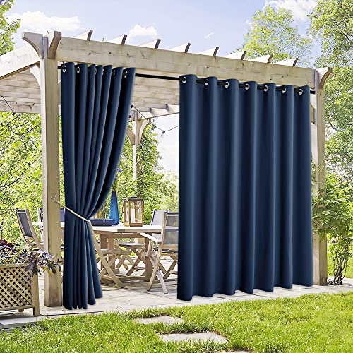RYB HOME Extra Wide Outdoor Curtains 2 Panels - Blackout Waterproof Privacy Protect Outside Curtains for Patio Gazebo Balcony Lanai Hot Tub Pergola, Wide 105 x Long 84 inches, Navy Blue