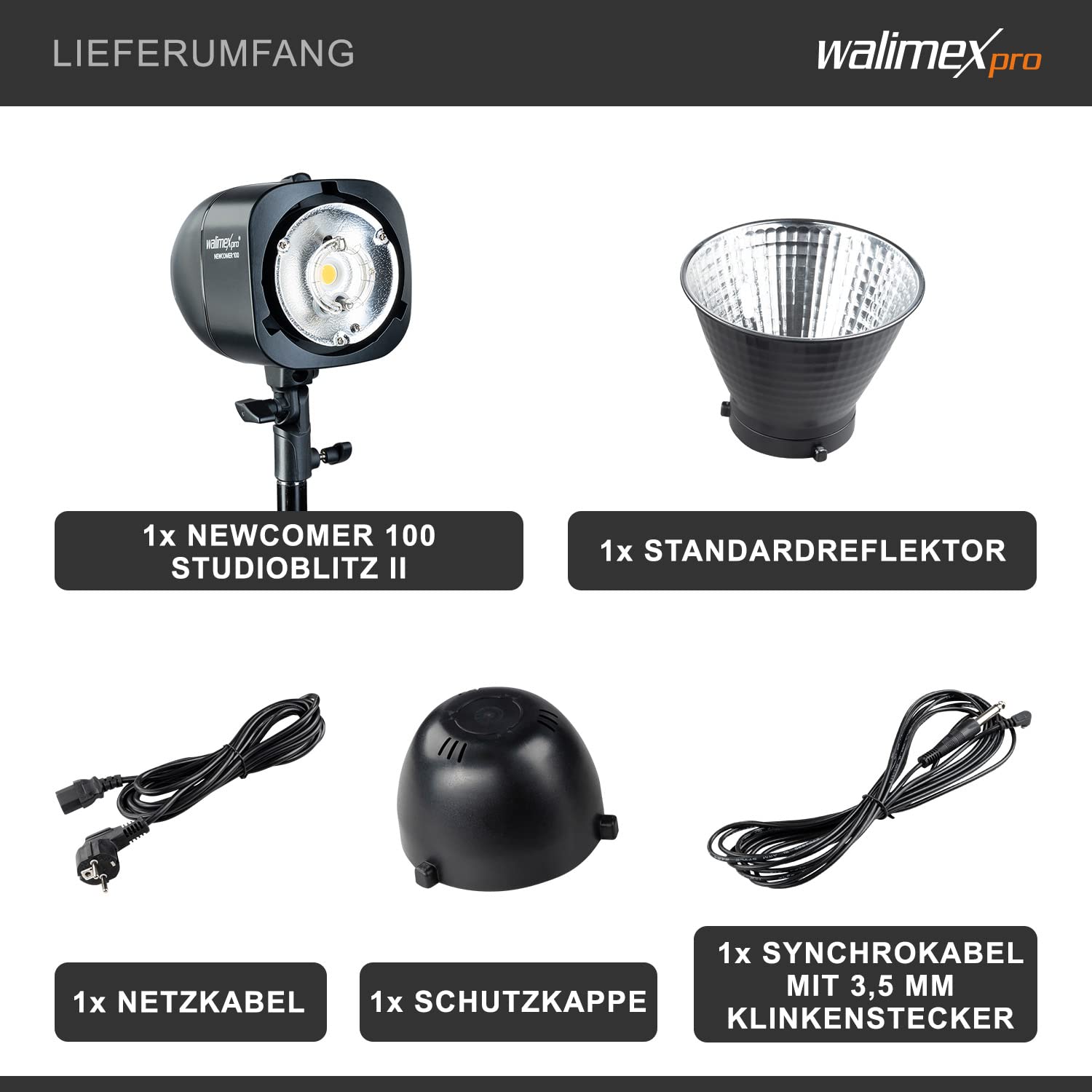 Walimex pro Flash de Estudio Newcomer 100 II luz LED lámpara de Estudio con Mando a Distancia, Gran Potencia Luminosa y protección contra sobrecalentamiento