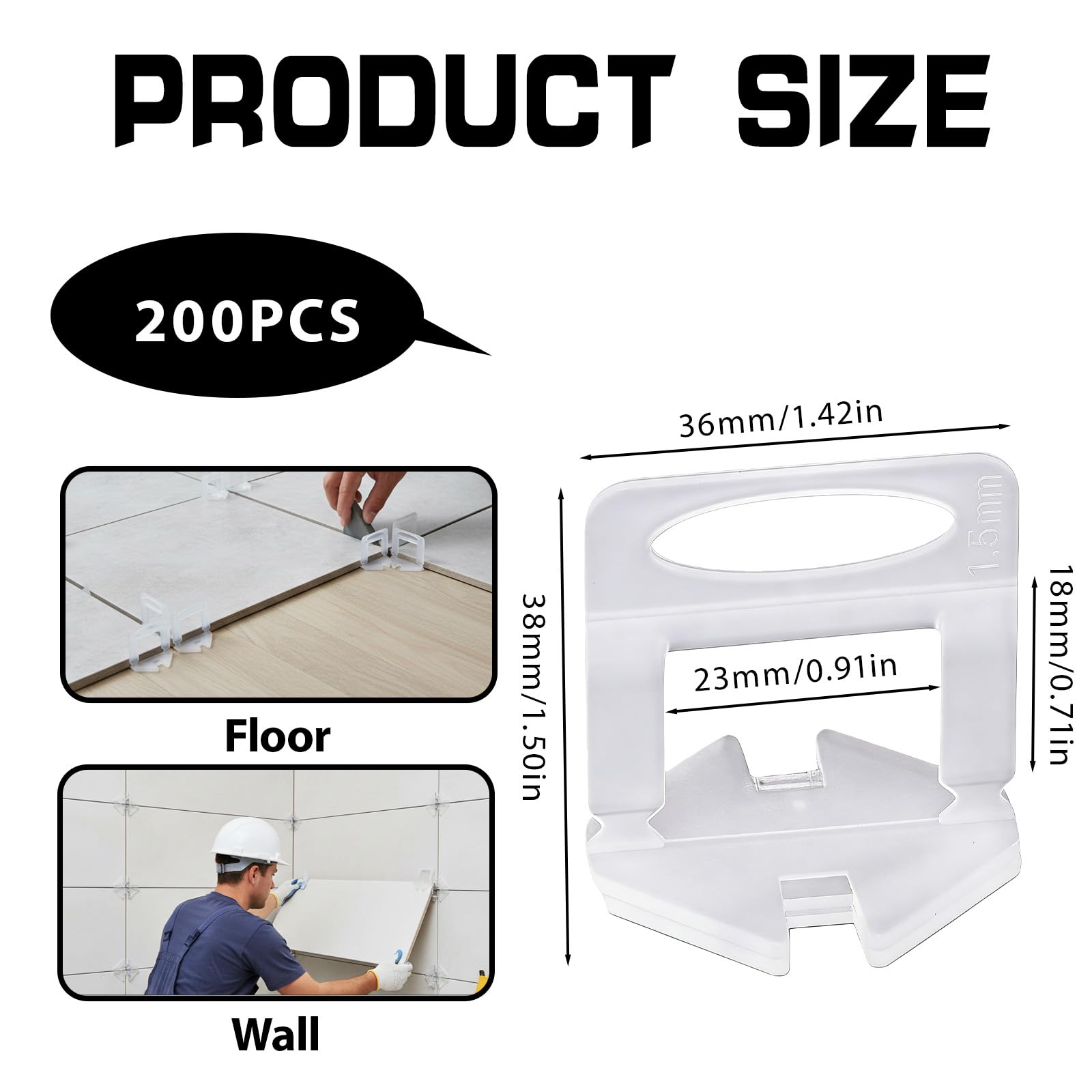 Sistema di livellamento per Piastrelle 200 Pezzi con Clip in PVC per Piastrelle da 1.5mm - Accessori per Pavimenti e pareti - Facile da Usare per Una Finitura Perfetta