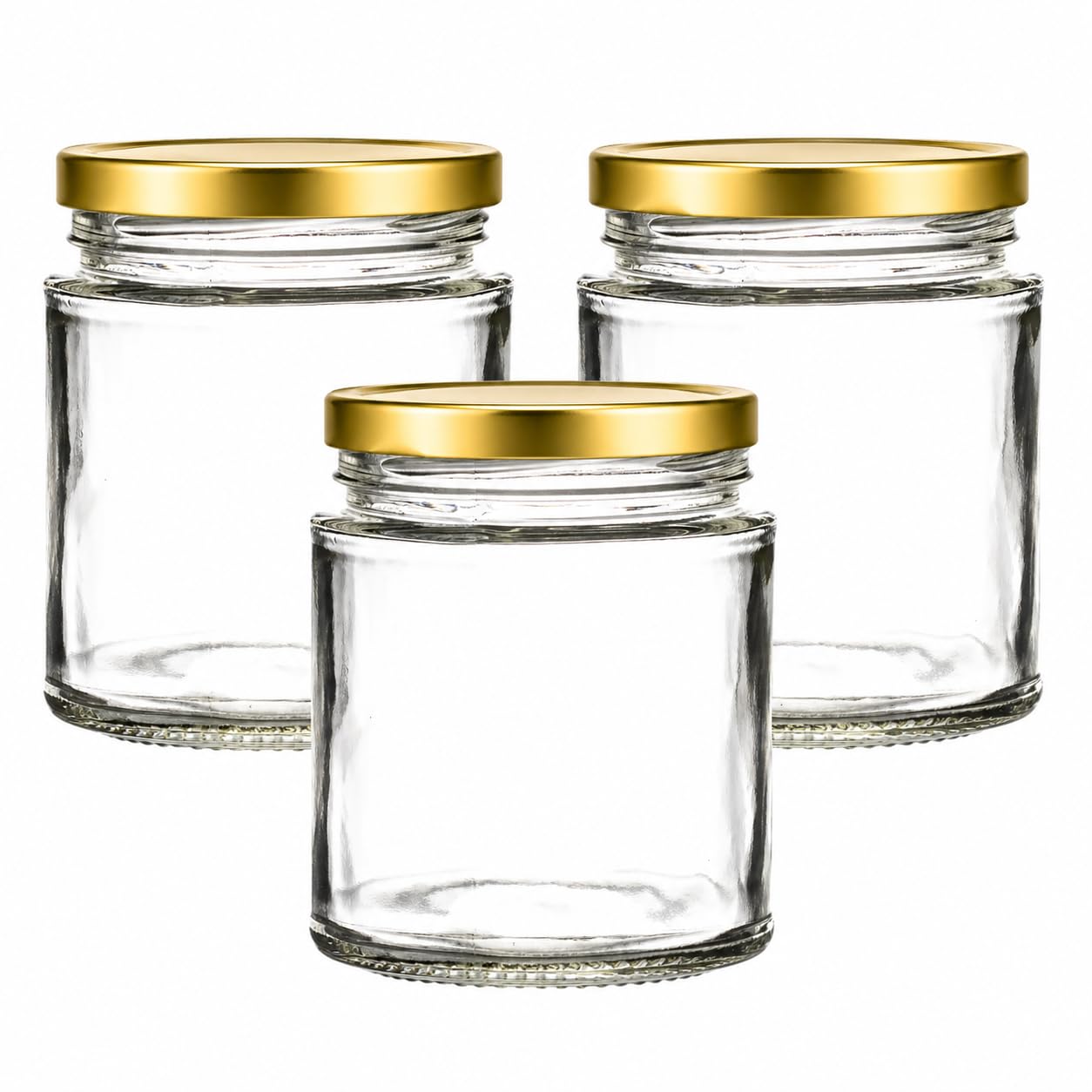 Set of 12x 190ml Panelled Jam Jars | 190ml Jam Jars | Including Gold Twist off Caps | glass Jars | Preserve & Chutney Jars | J&B