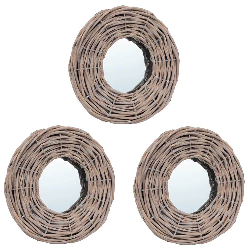 TEWTX7 3 pcs Retro-Style Wicker Frame Mirrors - Round Decoration Wall Mirror Set - Art Vanity Mirror Set for Cloakroom, Bedroom, Entrance Hall 5.9