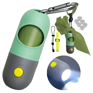 Dog Poop Bag Dispenser with Built-in LED Flashlight and Leash Clip, Dog Walking Accessory