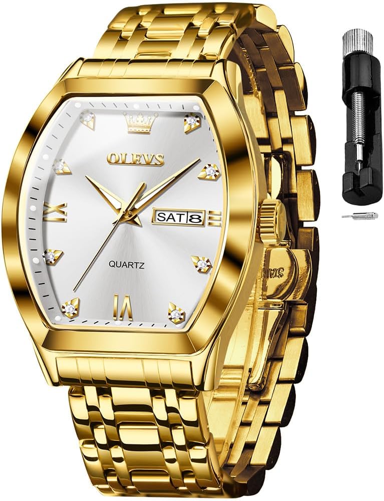 OLEVS Men Watches Square Business Dress Diamond Analog Quartz Date Luxury Watch for Men Casual Stainless Steel Waterproof Luminous Wrist Watch