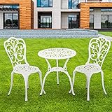 Withniture Outdoor Bistro Set 3-teiliges Gartenbistro-Set, Gusseisen-Bistrotisch mit 2 St&uuml;hlen, Kleiner Terrassentisch f&uuml;r Balkon, Schwarz (Wei&szlig;)