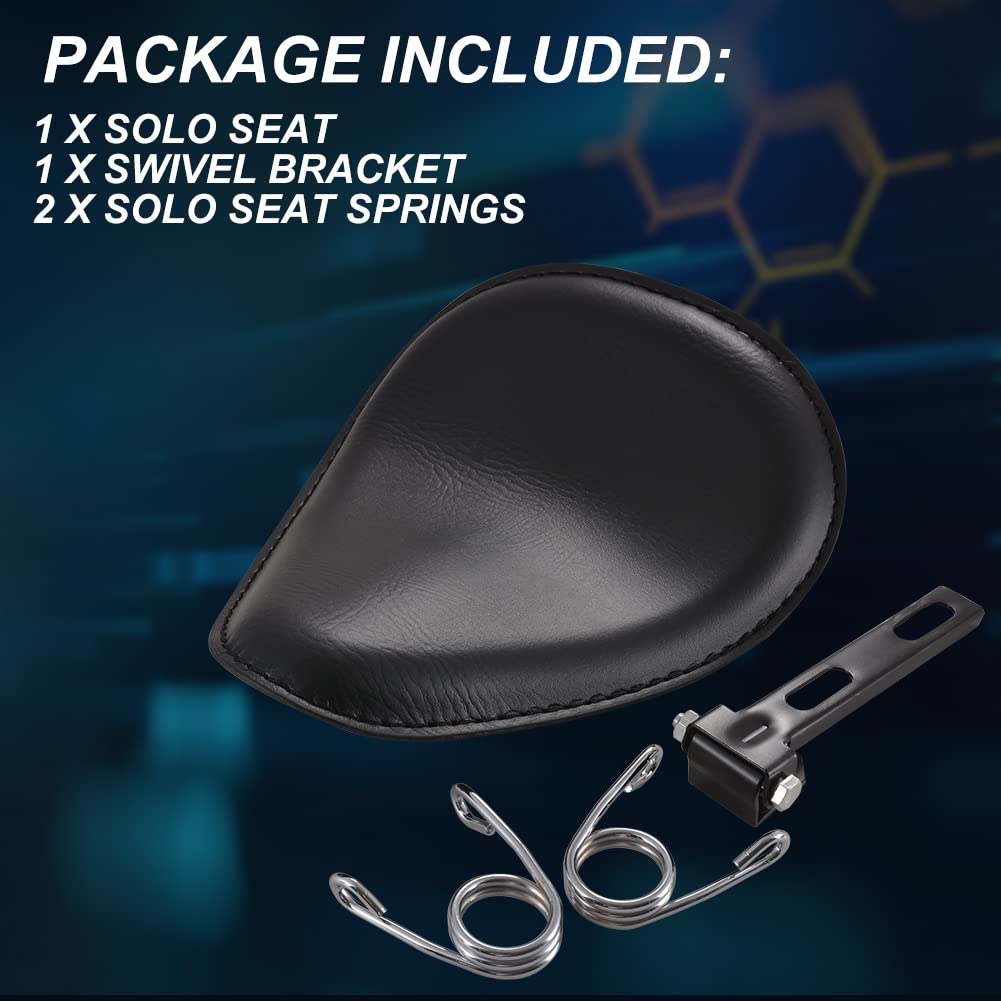 KaTur - Sellino singolo in pelle nera, con kit di staffe di montaggio e molle da 8 mm per Harley Honda Yamaha Kawasaki Suzuki Sportster Bobber Chopper