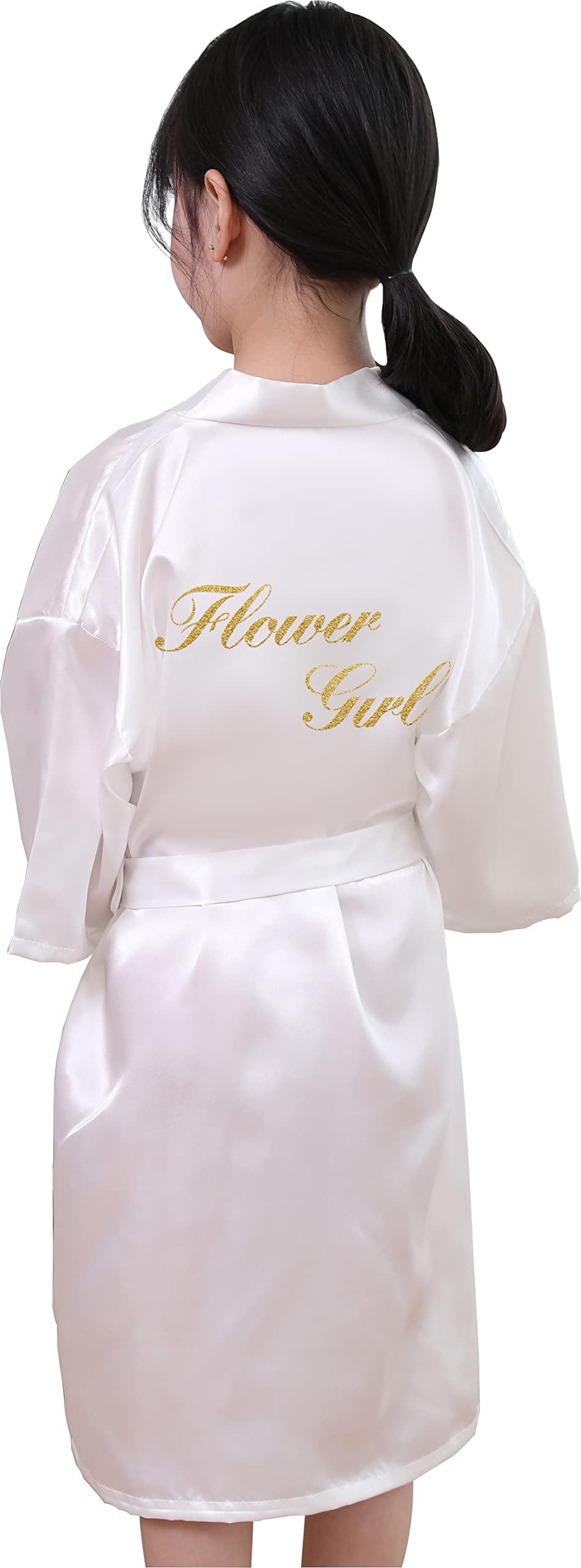 QXQTER Silky Satin Robes for Kids Girls Flower Girl Robe for Wedding Bridal Party with Gold Glitters