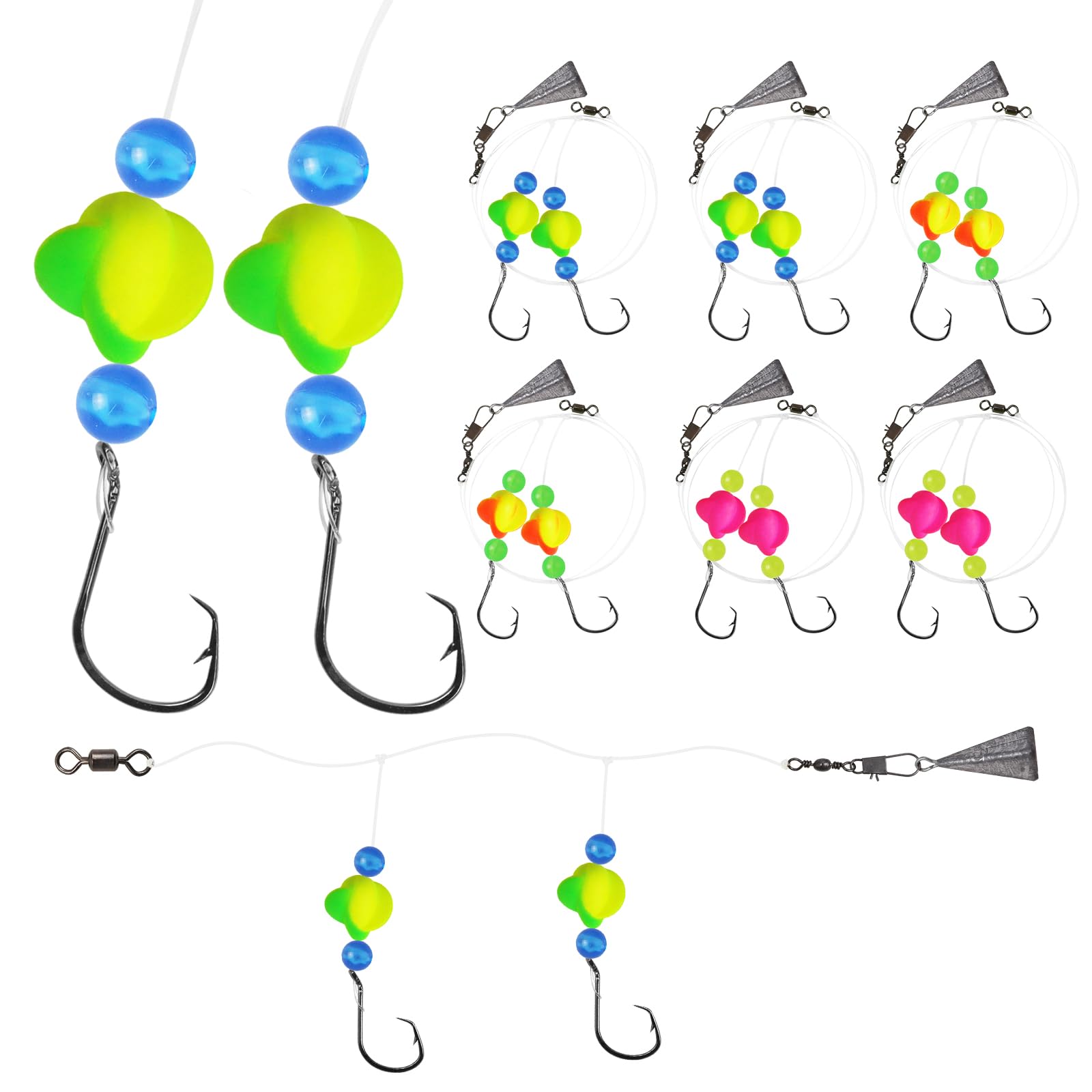 CWSDXM 6pcs Pompano Rigs Surf Fishing Rigs Pre-Tied Rigs Saltwater Fishing Rigs with Double Circle Hook and Pyramid Sinker