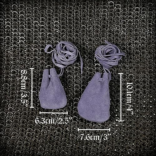 Mythrojan Trinket Bags, Coin Dice Medieval Purses, Drawstring Medicine Bag Suede Leather Pouches Viking Knight Waist Pouch for Historical Reenactments, LARP, SCA, Medieval Events - Set of 2, Dark Blue4