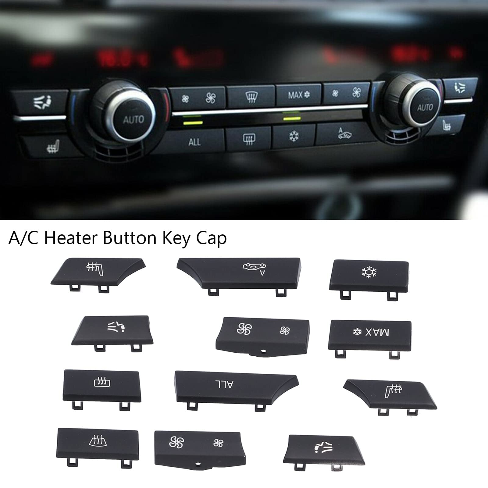 Bouton climatisation voiture, 12pcs capuchon interrupteur chauffage clé réparation, bouton AC plastique durable for BMW Série 5 Série 6 intérieur auto