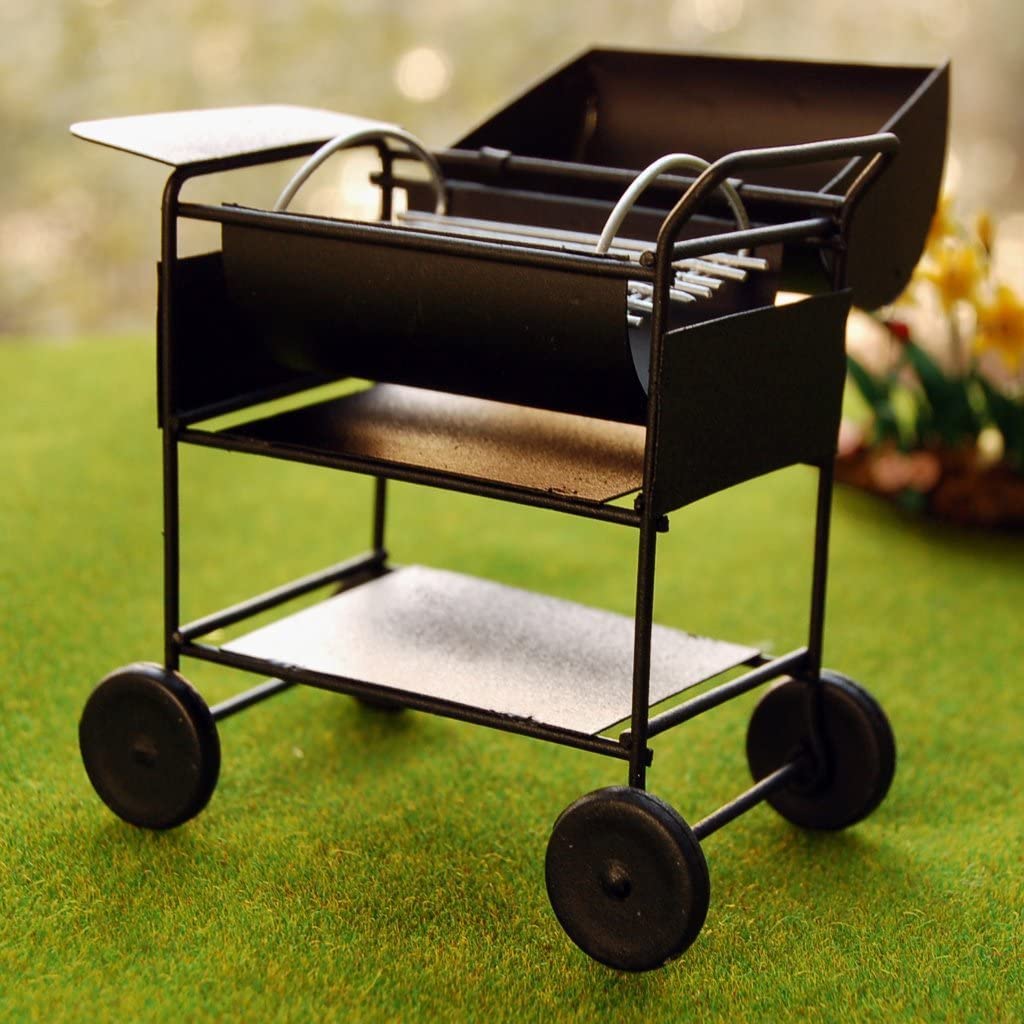 Miniature BBQ Grill Oven Model 1:12 Dollhouse Cooking Tool Garden Decoration Kicthen Accessories Roasting Cart Firewood Rack Holder (Square)