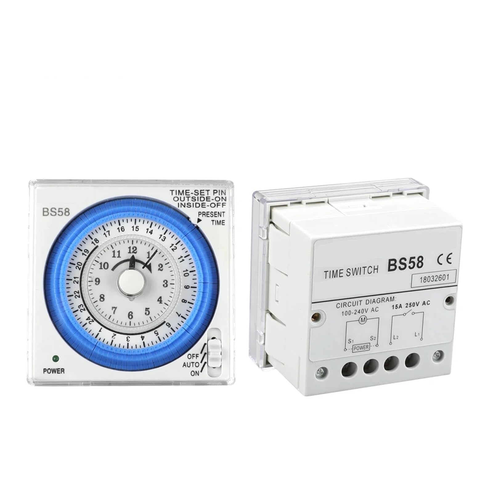 Zeitschaltuhr, 220 V, mechanische Zeitschaltuhr, BS58, mit 96 EIN-/Ausschaltzeiten pro Tag, Mindesteinstelleinheit 15 Min