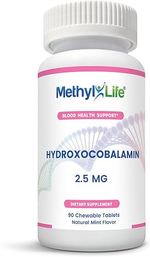 Methyl-Life B12 como hidroxocobalamina (2,5 mg), grado farmacéutico profesional fuerza activa - 3 meses de suministro. Masticables