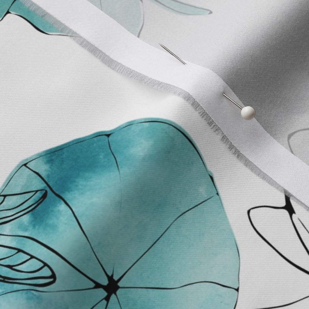 Spoonflower Fabric - Dragonfly Watercolor Lotus Floral Turquoise Blue Green Nature Printed on Organic Cotton Sateen Fabric by The Yard - Sewing Quilting Apparel Home Decor