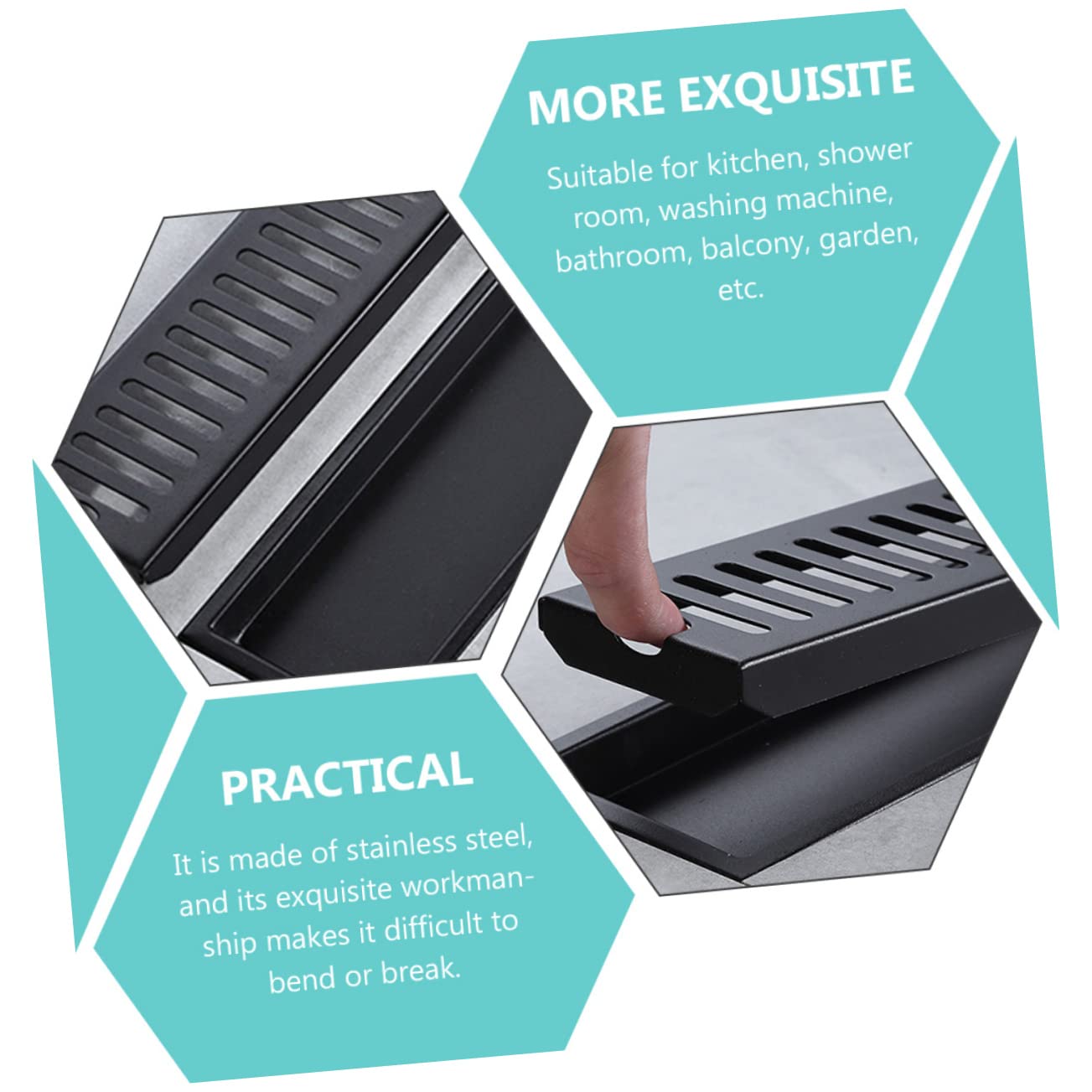 Tofficu Desagüe Filtro Antiolores y Antiobstrucción de Ducha Lineal Rectangular de Acero Inoxidable Negro Drenaje Rápido para Baño