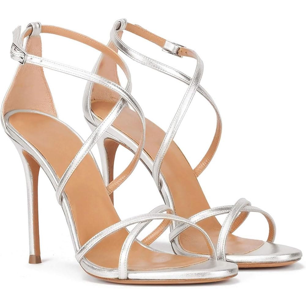 Hyfzxwx Women's F High Heels Sexy Stiletto Cross Sandals With Ankle Strap And Open Toe Party Wedding Shoes 10 Cm /F/39Eu