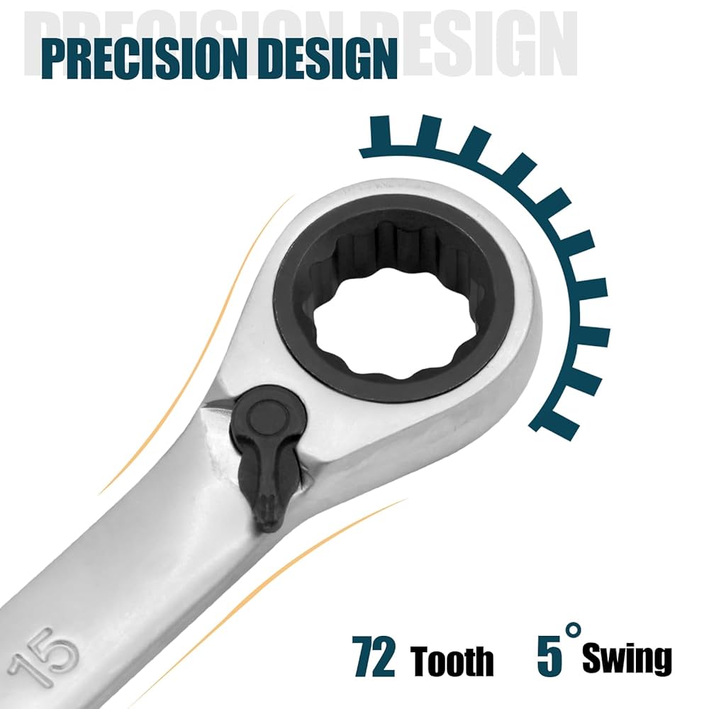 Vokenforu 17mm Ratchet Spanner, Ratcheting Combination Wrench, Hardened Chrome Vanadium Steel Open End Spanner Metric
