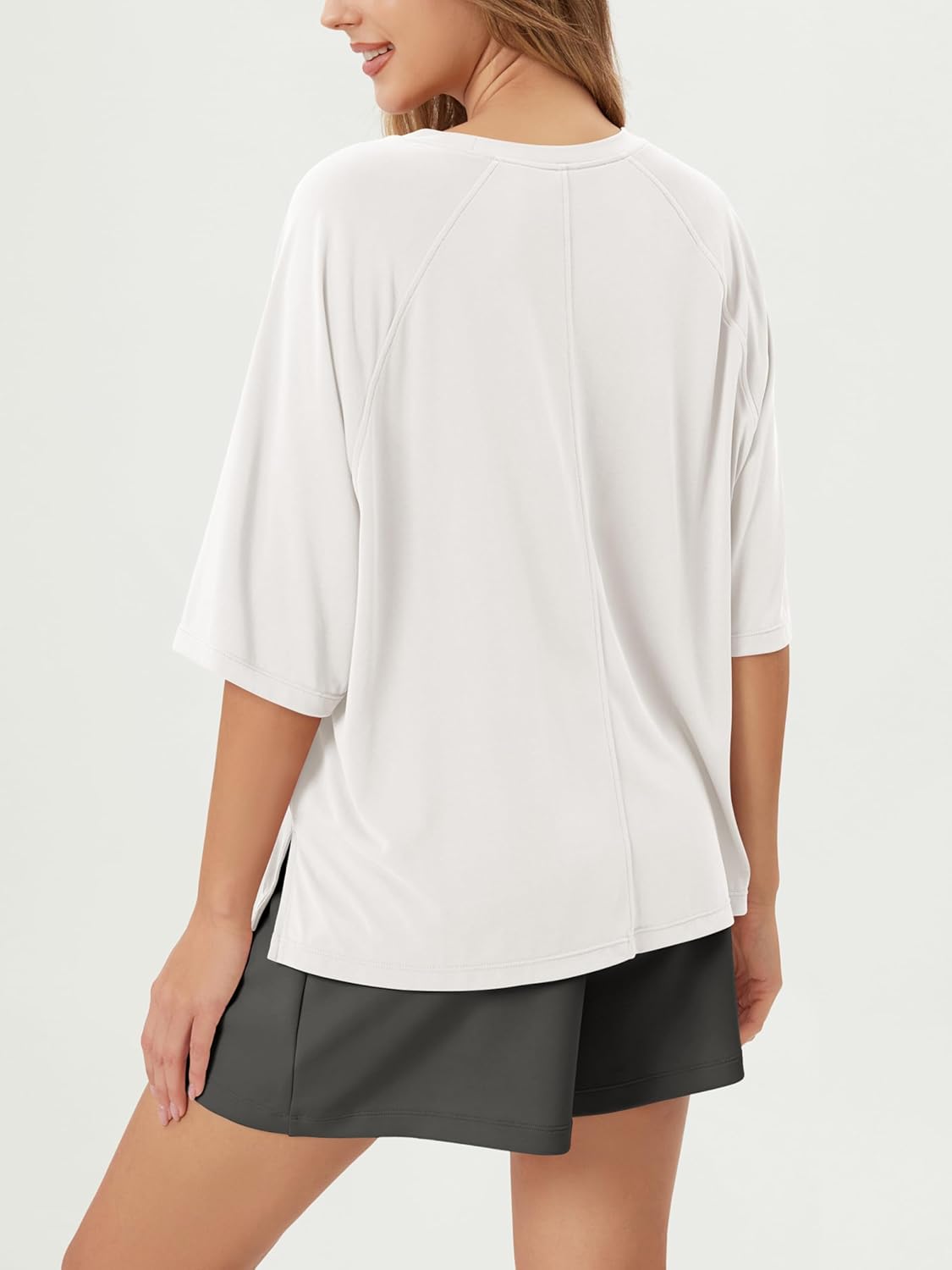 ODODOS Women's Side Split Tee Modal Soft Raglan Short Sleeve, Relaxed Fit Casual Lounge T-Shirts Yoga Tops - Image 3