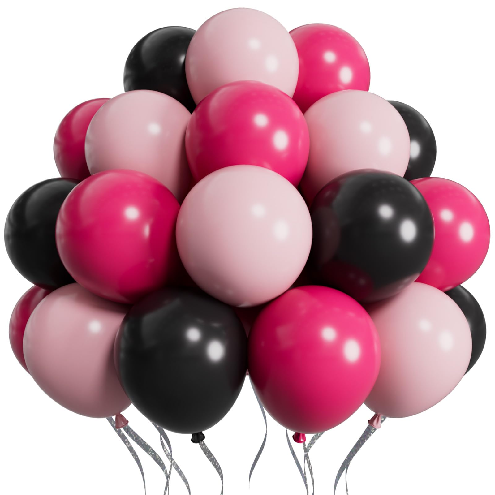 SUWEN 60Pcs Hot Pink and Black 12 Inch Latex Balloons Kit