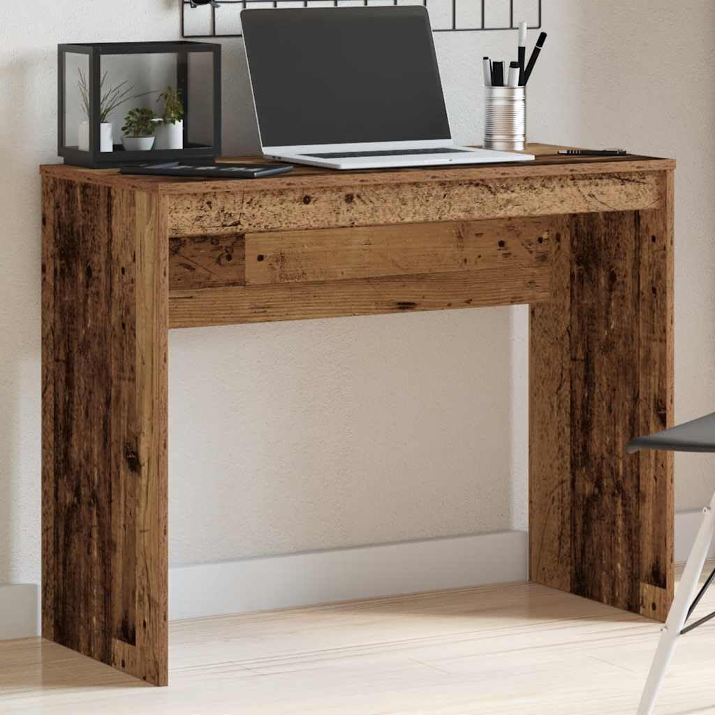 Scrivania in legno anticato, 90 x 40 x 72 cm, in legno, tavolo da lavoro per casa, studio, con piano scrivania e spazio per riporre oggetti