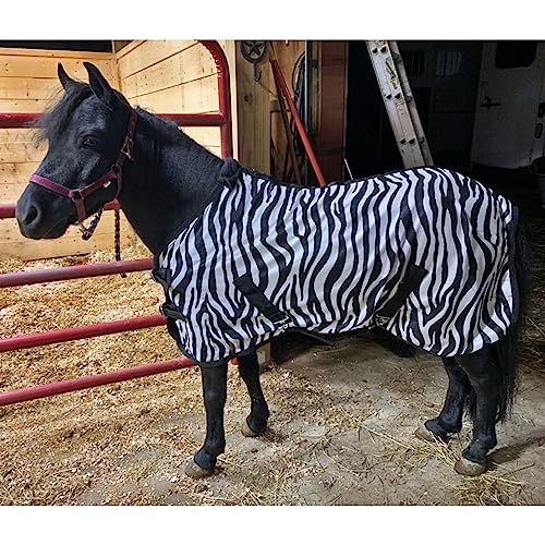 Image of Country Pride Miniature Horse Zebra Print Fly Sheet, Lightweight UV Protection, Adjustable Double Buckle Front, Bias Surcingle, Removable Leg Straps, Fleece Wither Protection (X-Large 50-53 inch)