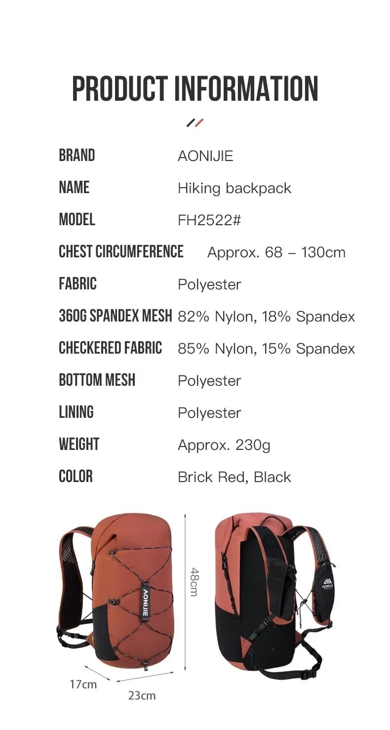 AONIJIE 22L Trail Running Mochila de hidratación ligera para senderismo, camping, ciclismo, montañismo, deportes al aire libre, FH2522