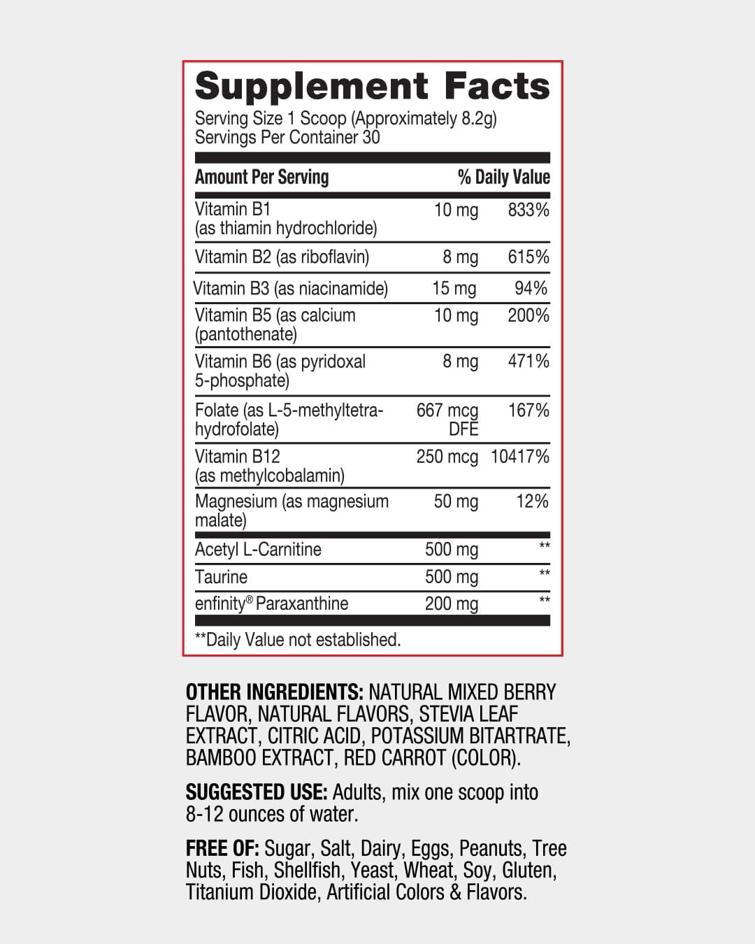Red Rocker Essentials Energy Support Powder - enFinity® Paraxanthine 200mg with Methylated B12 & B-Complex - Smooth Energy No Crash - Mixed Berry - 30 Servings — Amazon image 6