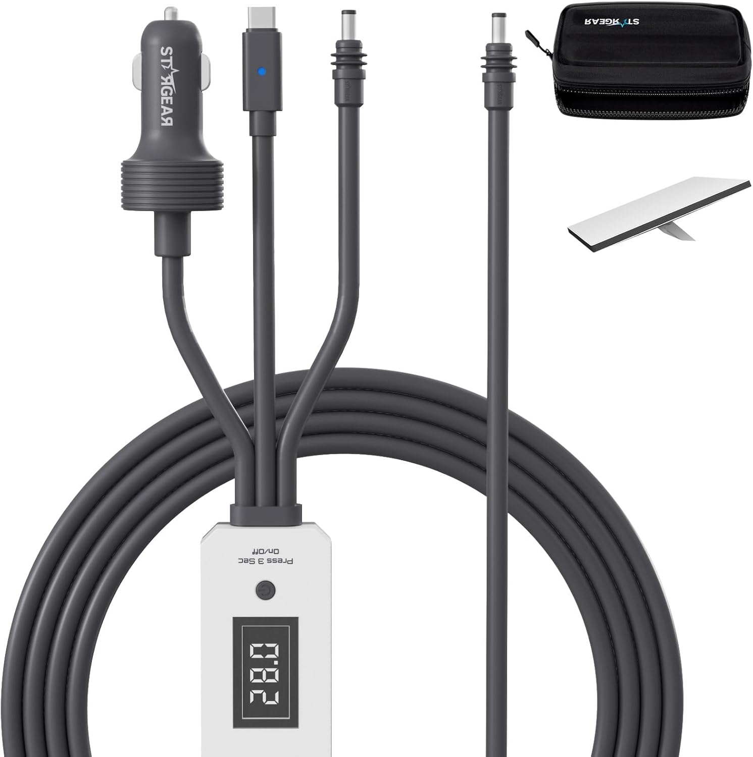Starlink Mini Cable 10FT/3M, 3 in 1 Cable with Digital Voltage Display & On/Off Switch, 16AWG USB-C/Cigarette Lighter Car Adapter/DC to DC Starlink Mini Power Cable, Work with 140W+ PD Supply