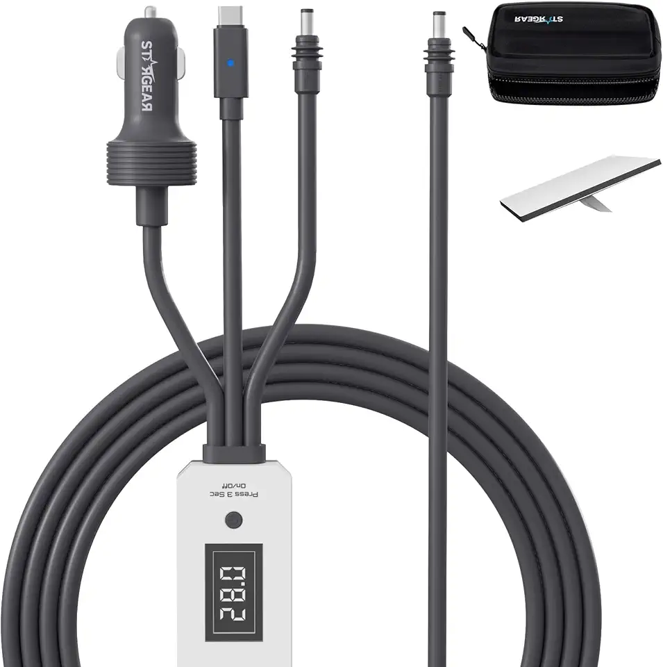 Mini cabo Starlink 3 em 1 3 m, cabo 3 em 1 com visor digital de tensão e interruptor liga/desliga, adaptador de carro 16AWG USB-C/isqueiro de cigarro/DC para DC Mini cabo de alimentação Starlink