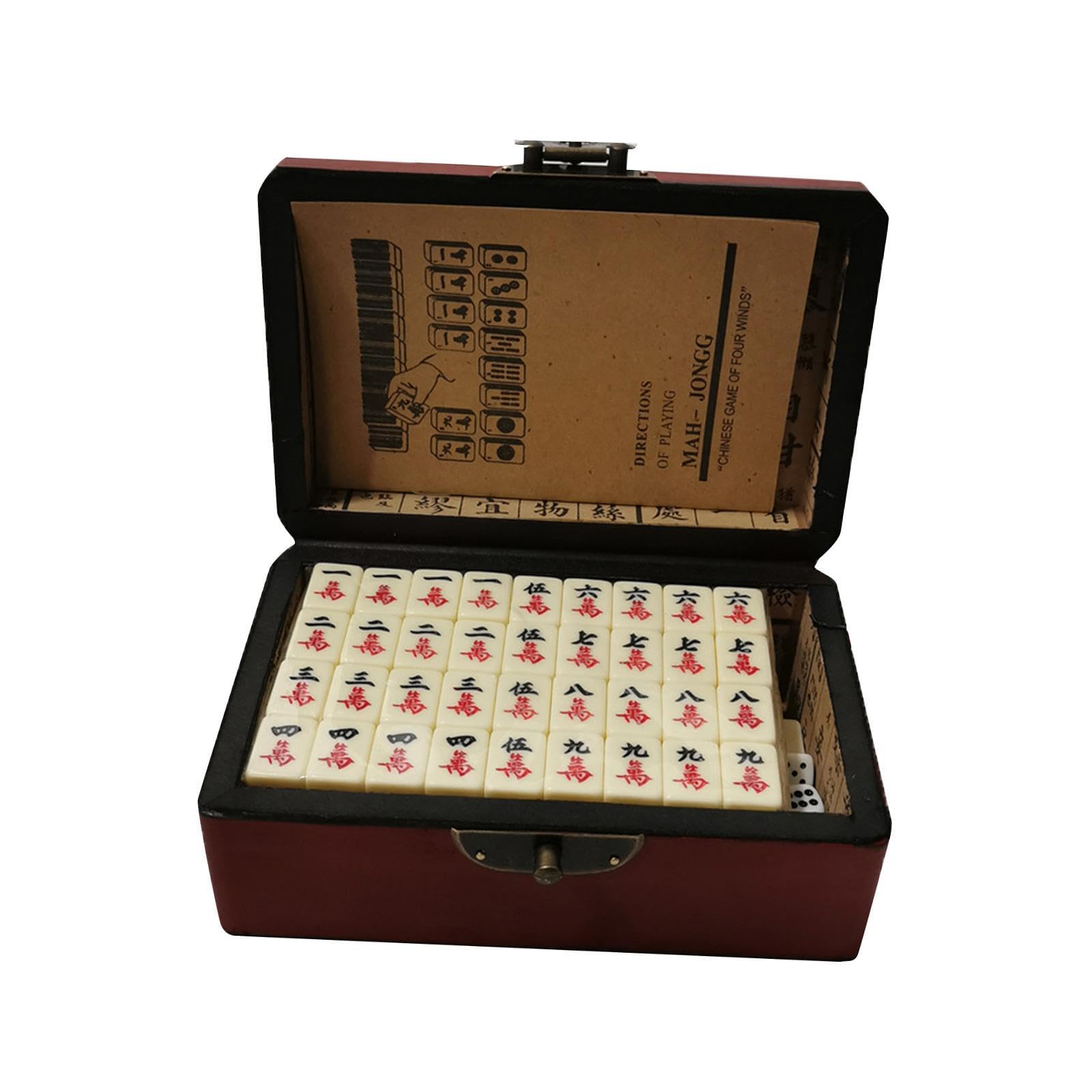 Boîte de Mahjong Traditionnelle Chinoise en Bois, Facile à Lire et à Transporter. Amusez-Vous en Famille Tout Moment ! Version Portable et Pratique des tuiles de, Couleur Unique
