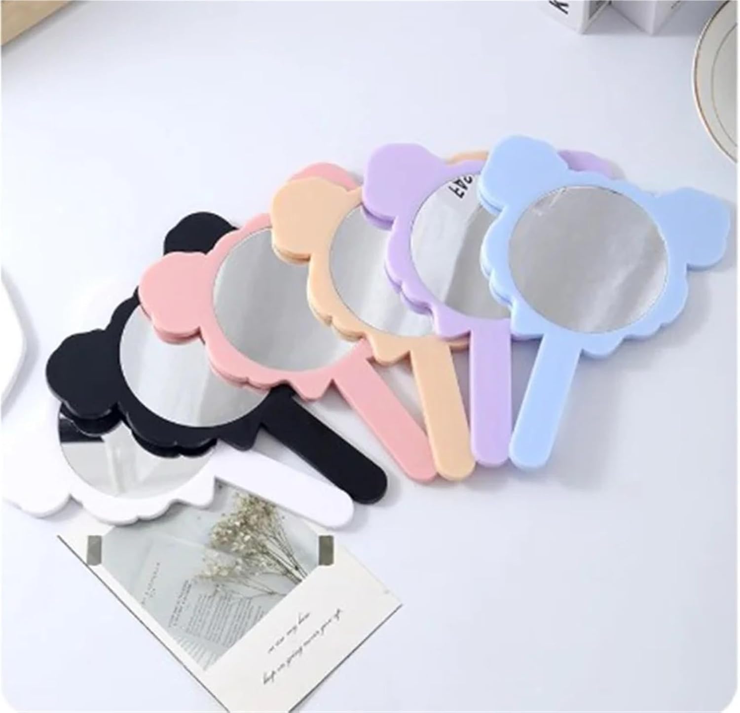 Fashion DIY Makeup Mirror Small Handheld Round Anti-Fall with Handle Portable Women(Blue-13.5x18cm)