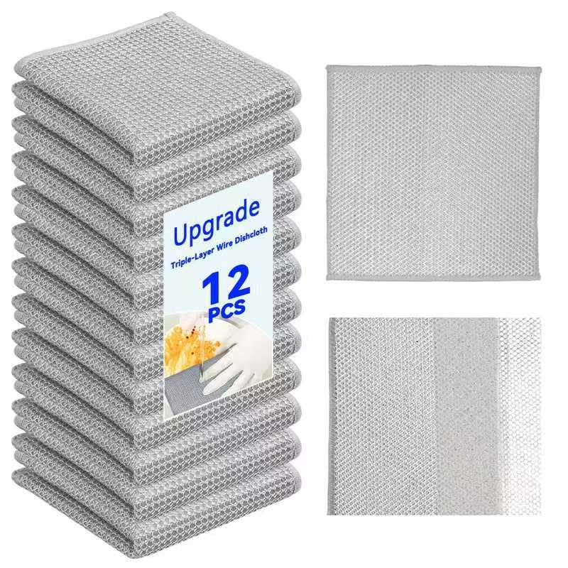 12-Pack Non Scratch Dishwashing Rags 7 8x7 8 Inch Silver Mesh Dish Cloths for Washing Dishes Reusable Multipurpose