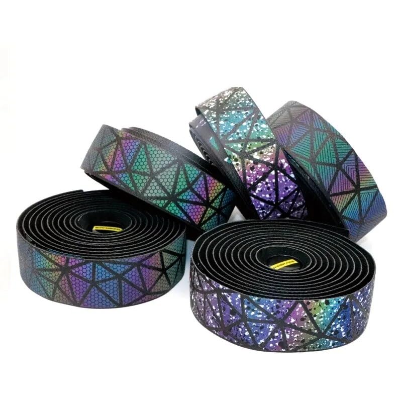 Handlebar Tape Cinta Reflectante para Manillar De Bicicleta De Carretera, Corcho, Amortiguación, Antivibración, EVA, PU, Cómoda, Arco Iris Bike Handlebar Tape (Color : B)