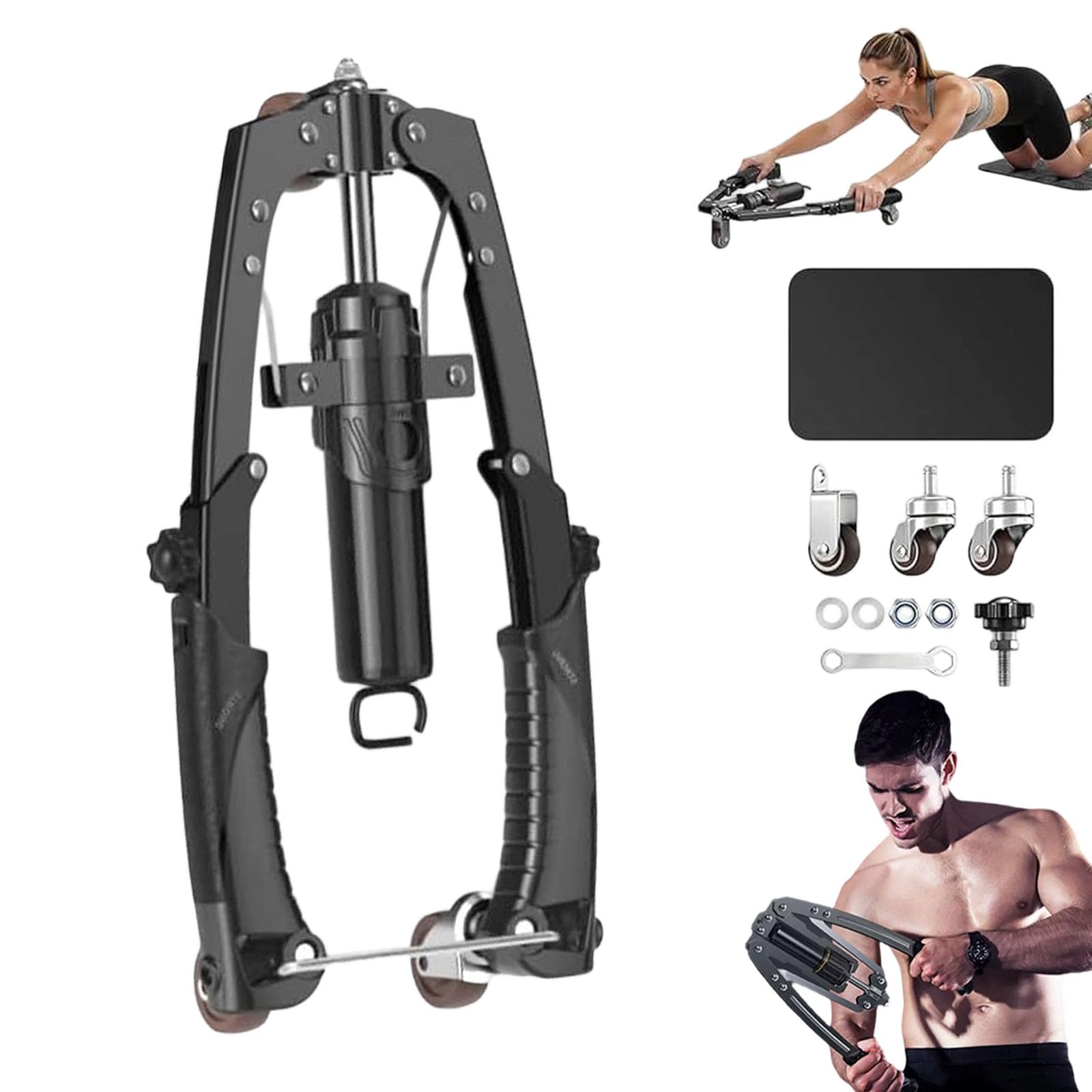 Aznolt Muscle Trainer, 3-in-1 Hydraulic Power Twister with Wheels, 22-440lbs Adjustable, Multifunctional Chest Workout Equipment for Men Women Upper Body & Arm Strength Training (Black)