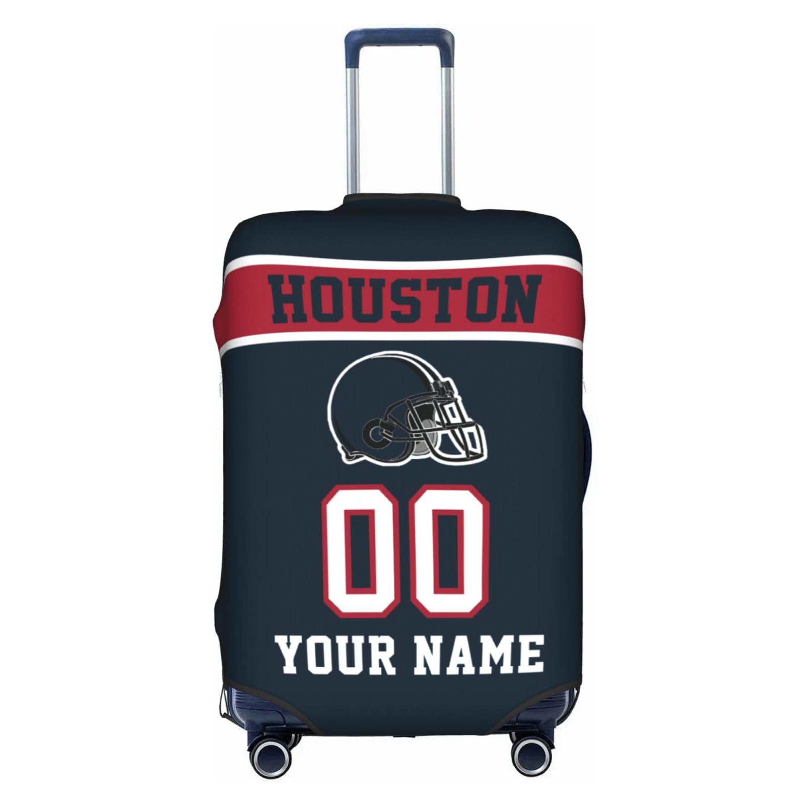 Custom Houston Luggage Cover Personalized Football Style Suitcase Cover with Name Number Customized Washable Elastic Sports Travel Suitcase Protector for Business Vacation Gifts