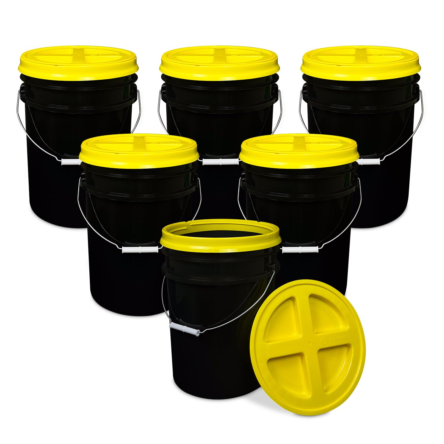 ePackageSupply 5 Gallon Bucket - Food Grade w/Lid BPA-Free, Black/Yellow, 6