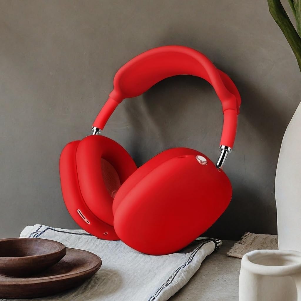 Silicone Case Cover for AirPods Max Headphones，Anti-Scratch Ear Cups Cover/Ear Pad Case Cover/Headband Cover 3 in 1 Accessories Silicone Protector for Apple AirPods Max（Red）