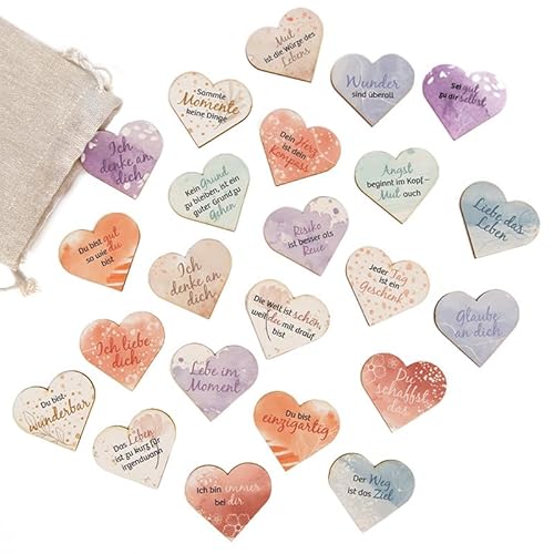 Logbuch-Verlag 24 amuletos de la suerte con frases positivas para motivar el amor cumpleaños para niños y adultos, 4 cm