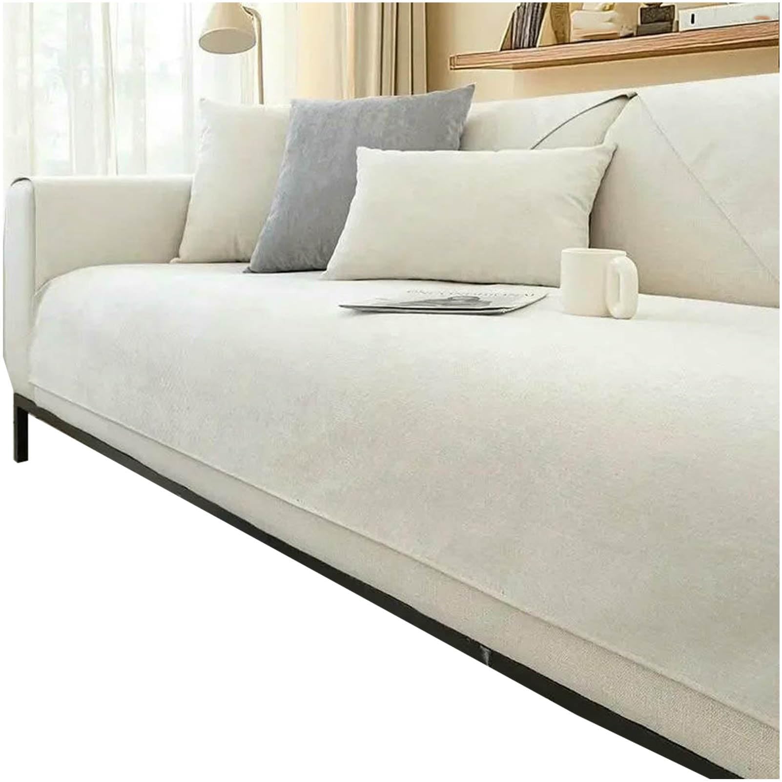 Housse de canapé en chenille 90x90 cm antidérapante couleur unie