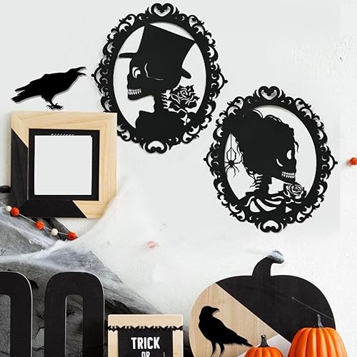Miniatura 6 de 4 calcomanías de pared para decoración de Halloween, calcomanías de pared de calaverabrujascuervos, papel tapiz extraíble impermeable, murales de