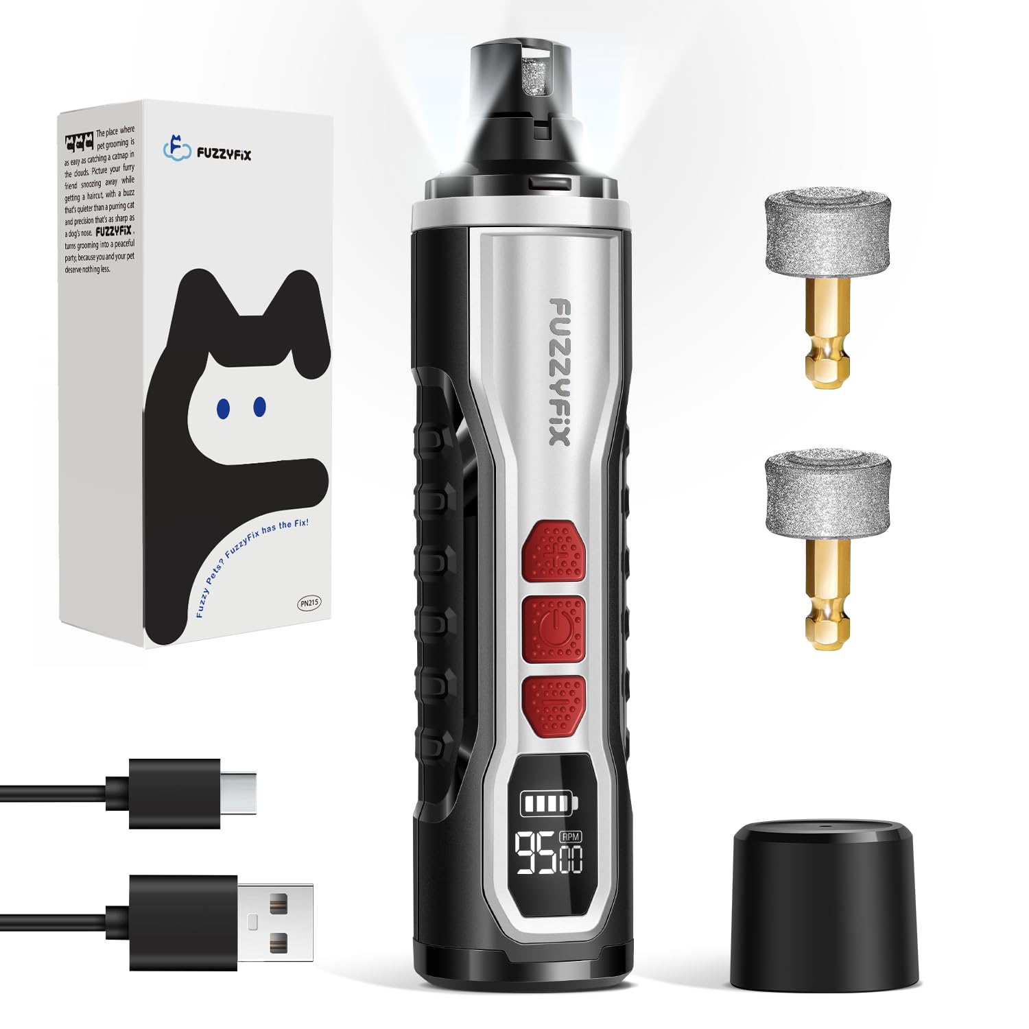 Dog Nail Grinder, Nail Clippers with LED Light, USB Rechargeable Electric Dog Nail Trimmer 5-Speed Paws Grooming & Smoothing for Large Medium Small Dogs Cats Pet