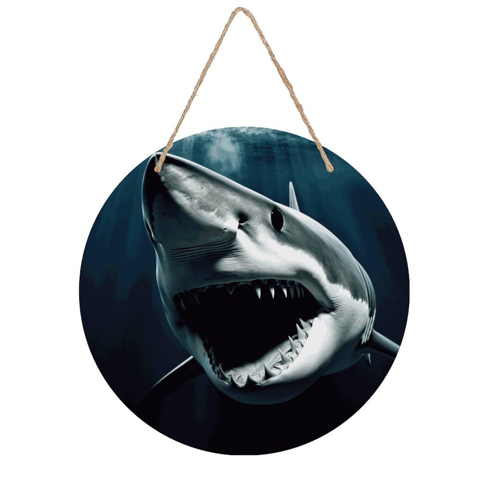 Adfgyerh Style Shark Room Decor，Round Wooden Board Painting，Wall Art，Easy To Hang，Wall Decor ，Suitable For Homes, Offices, Holidays, Bars, Cafes, And Other Venues.